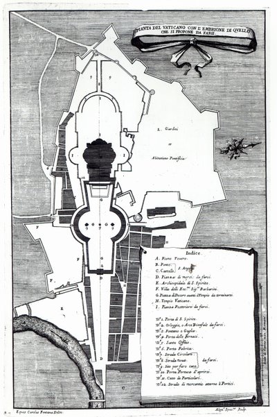 Ground plan of the Vatican, Rome, engraved by Alessandro Specchi by Carlo Fontana